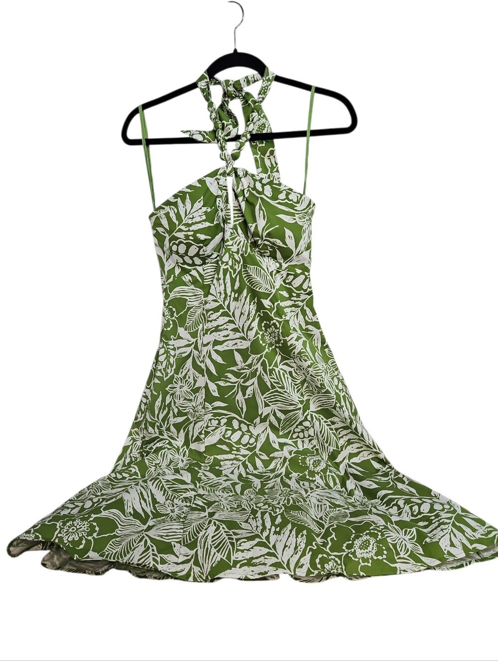 Cato Summer Halter Dress Green Floral Swing Dress Sz 10 Womens